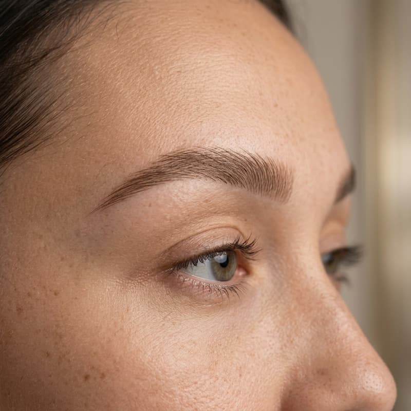 Editorial close-up comparing the fine hair strokes of microblading against the soft powder finish of ombré brows